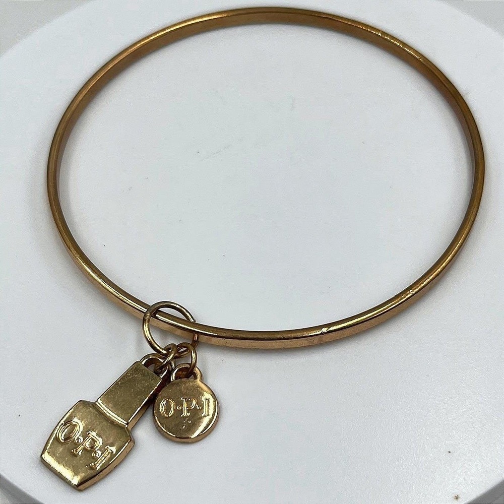 OPI Bangle Bracelet Vintage Women 8in Gold Excellent Nail Polish Bottle Charms
